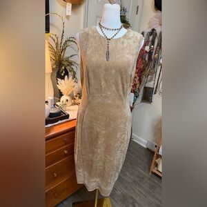 Elegant Tan Sleeveless faux suede sheath Dress NWT